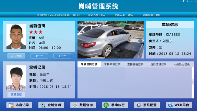 智能崗哨系統（電子崗哨系統)：訪客登記，人員管理，車輛管理，查鋪查哨，崗哨輪班